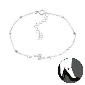 Sterling Silver Adjustable Ball Bead Lightning Bolt Anklet